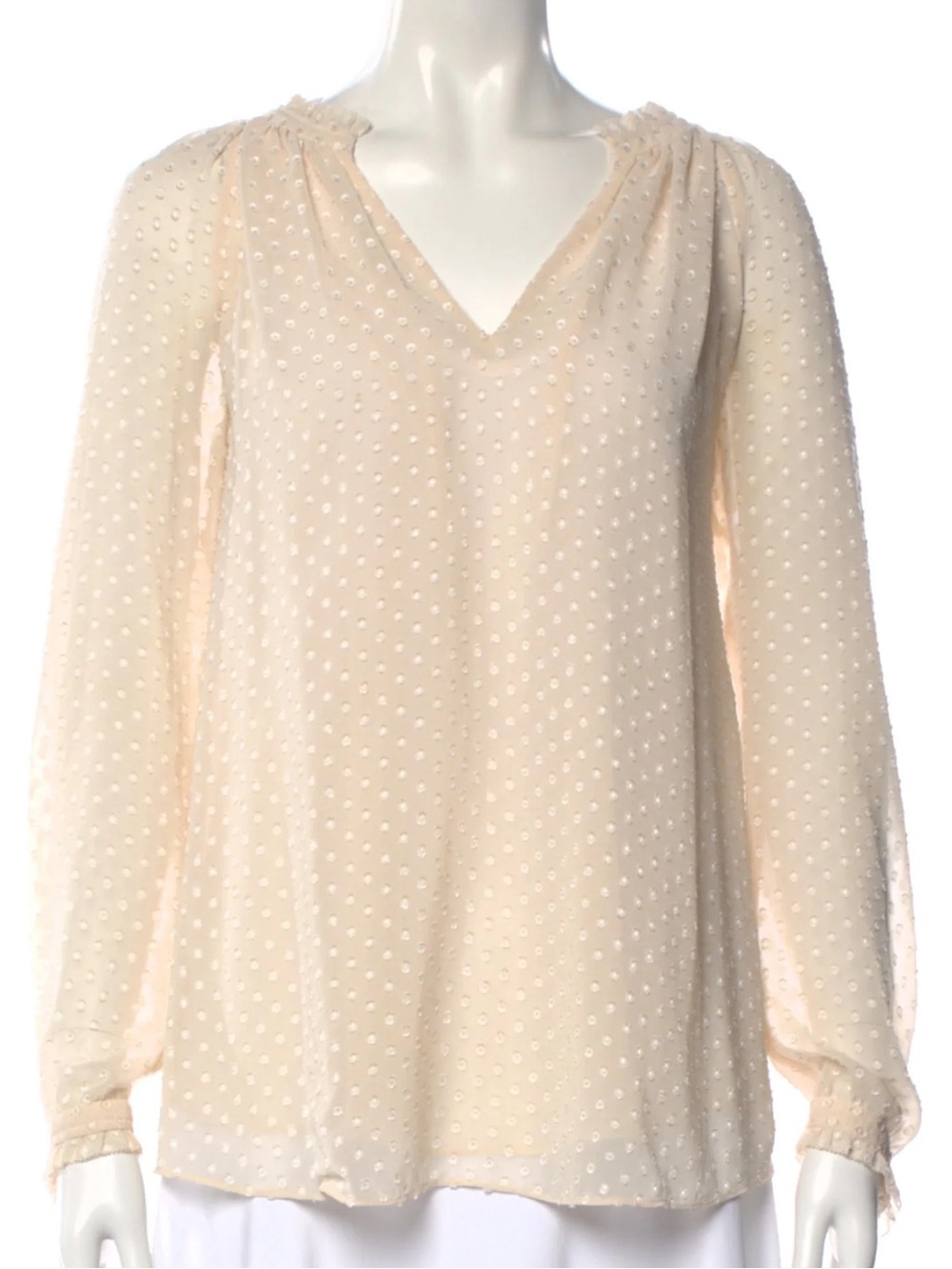 DIANE $248 VON FURSTENBERG • 21” PTP • Cream Swiss Dot Blouse - Picture 2 of 9